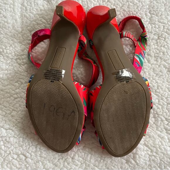Bandolino Molvena Slingback Heeled Sandals red w/a multi-color tropical floral 9 - Picture 5 of 11